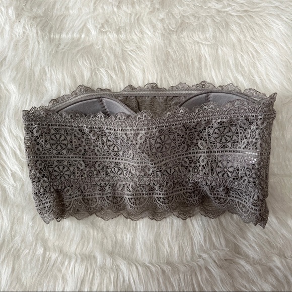 *LACE BANDEAU STRAPLESS BRA - Gray Bralette Crop Tube Top M NWT - Picture 2 of 8
